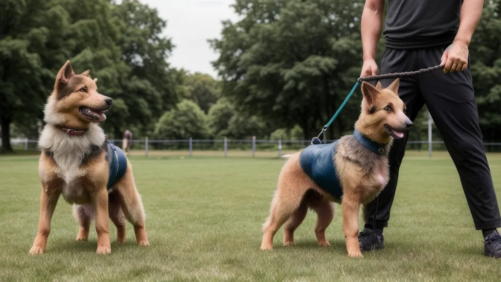 Chien de berger croisé qui tire sur sa laisse avant l'apprentissage de la marche en laisse détendue