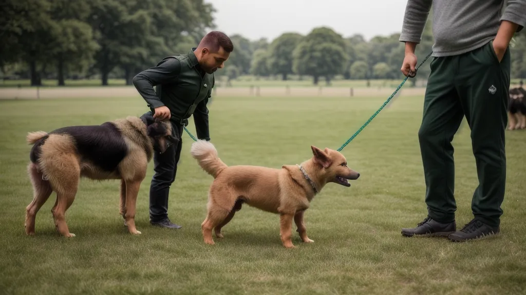 Homme et son chien croisé berger marchant côte à côte sans laisse en forêt, résultat d'un dressage canin réussi