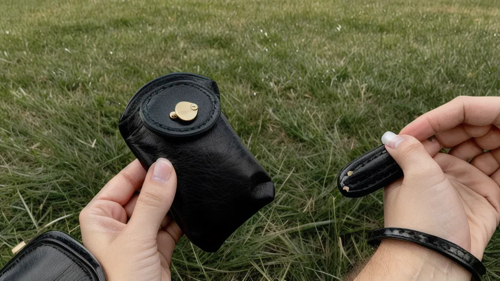 Main tenant une pochette de friandises et un clicker pour l'éducation canine.