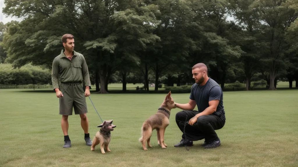 Chien réactif aux congénères tenu en laisse pendant une balade calme en ville
