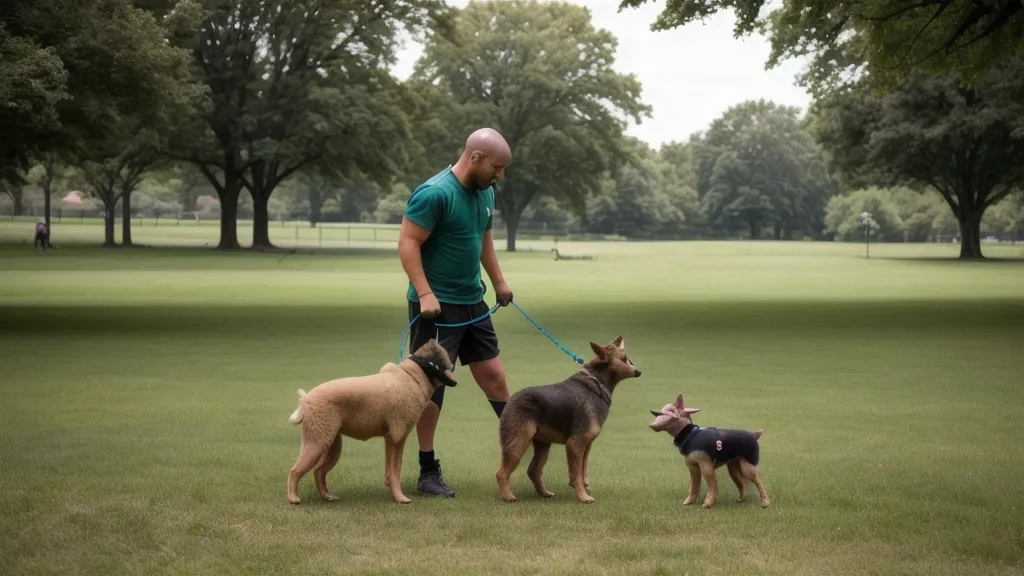 Chien adulte marchant en laisse détendue au Parc de la Tête d'Or grâce à la méthode Code Secret des Chiens Obéissants