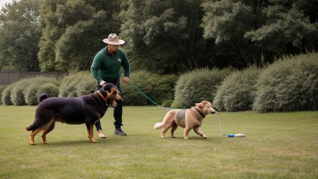 Chien en train de renifler l'herbe pendant une pause autorisée lors d'une séance d'éducation