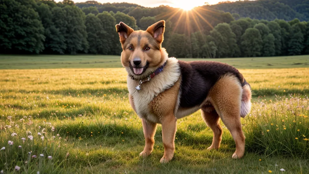 Chien de refuge restant calme et attentif pendant un pique-nique au parc
