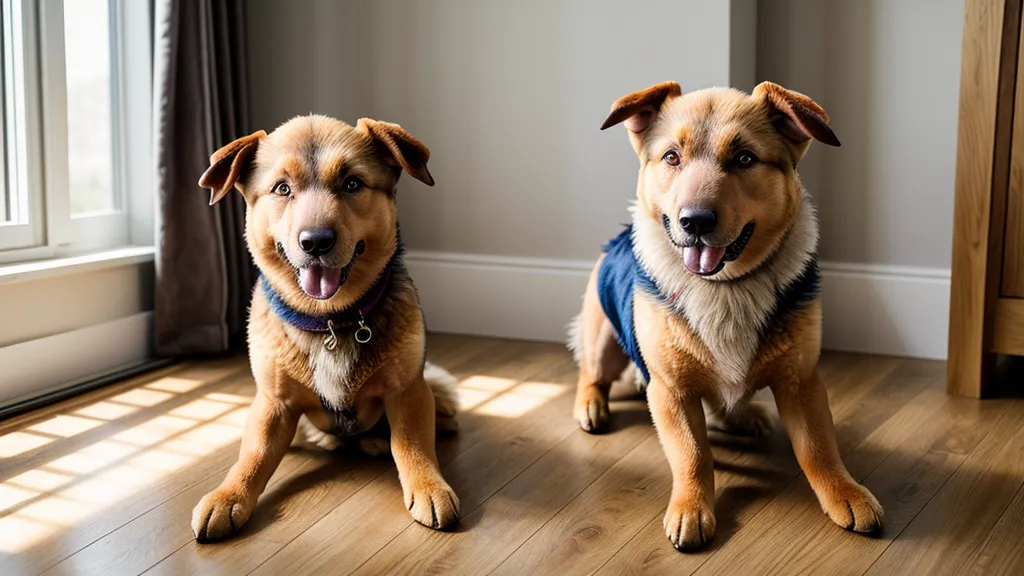 Un chien croisé-berger observant sa cage de manière positive.